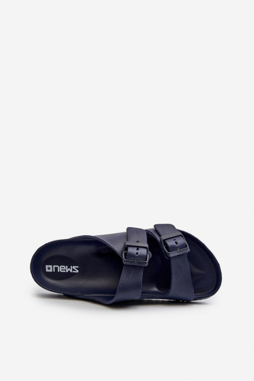 Heren lichte slippers met gespen in donkerblauwe kleur Avatara