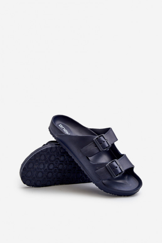 Heren lichte slippers met gespen in donkerblauwe kleur Avatara