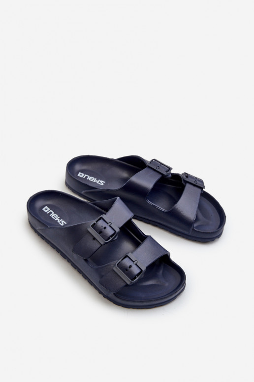 Heren lichte slippers met gespen in donkerblauwe kleur Avatara