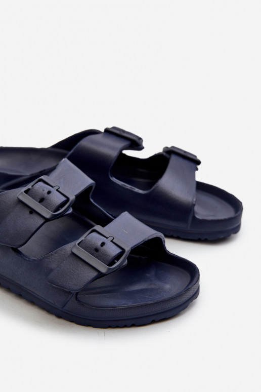 Heren lichte slippers met gespen in donkerblauwe kleur Avatara