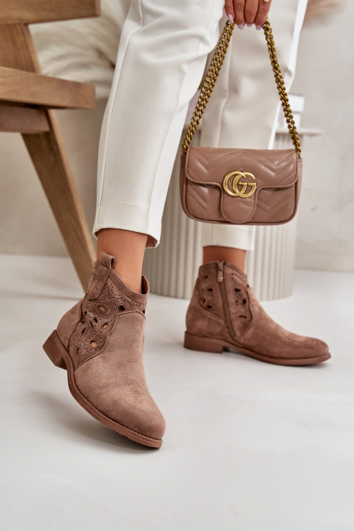 Dames enkellaarsjes met kantdetails in bruine kleur S.Barski HY42-081