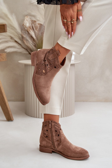 Dames enkellaarsjes met kantdetails in bruine kleur S.Barski HY42-081 2