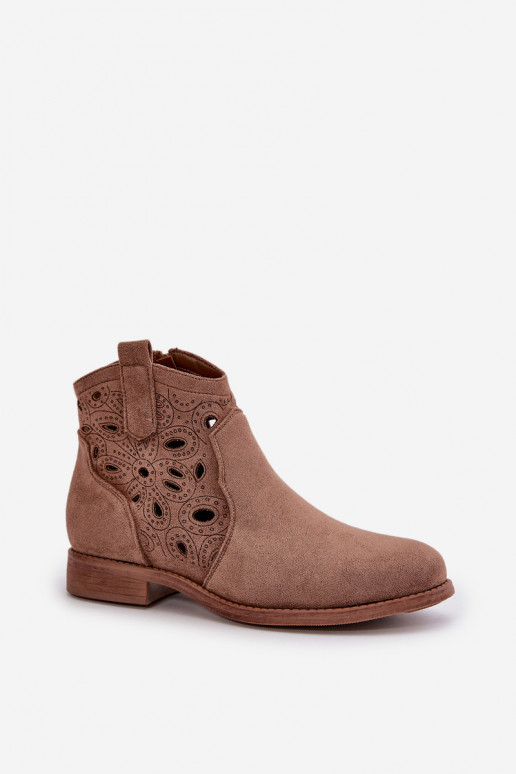 Dames enkellaarsjes met kantdetails in bruine kleur S.Barski HY42-081
