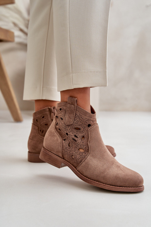 Dames enkellaarsjes met kantdetails in bruine kleur S.Barski HY42-081