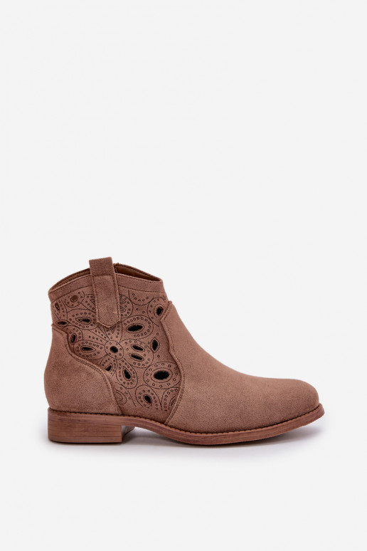Dames enkellaarsjes met kantdetails in bruine kleur S.Barski HY42-081