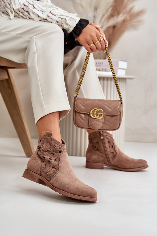Dames enkellaarsjes met kantdetails in bruine kleur S.Barski HY42-081