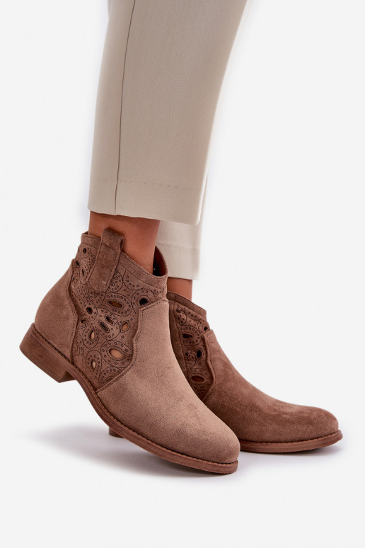 Dames enkellaarsjes met kantdetails in bruine kleur S.Barski HY42-081
