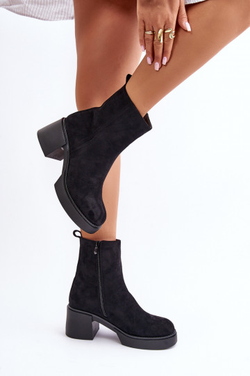 Dames warme enkellaarsjes van faux suede in zwarte kleur Meriluna 2