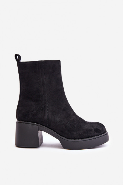 Dames warme enkellaarsjes van faux suede in zwarte kleur Meriluna