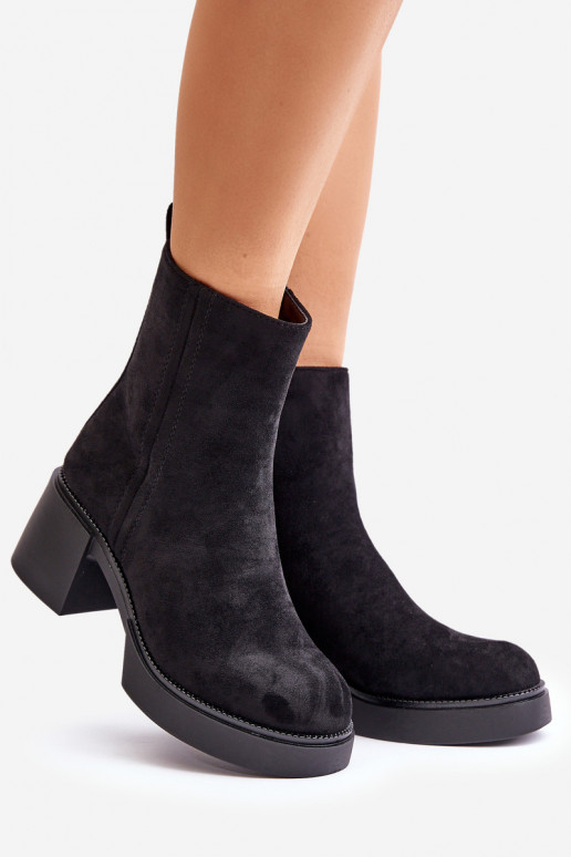 Dames warme enkellaarsjes van faux suede in zwarte kleur Meriluna