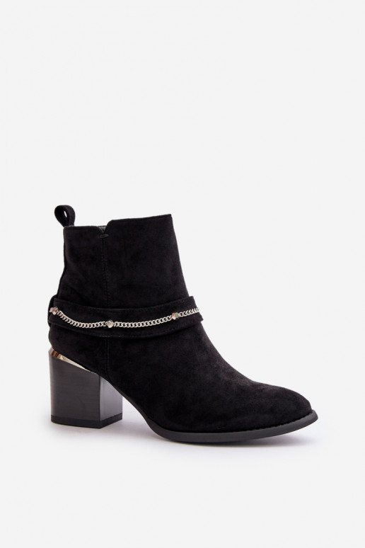 Dames geïsoleerde enkellaarsjes met kettingen van faux suede in zwarte kleur Hanalen
