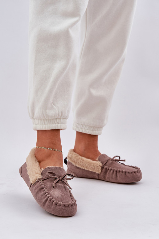 Beige dames moccasinslippers met bont Kleogoria