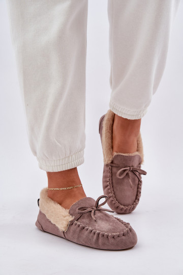 Beige dames moccasinslippers met bont Kleogoria 2