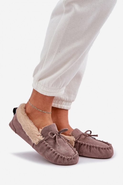 Beige dames moccasinslippers met bont Kleogoria