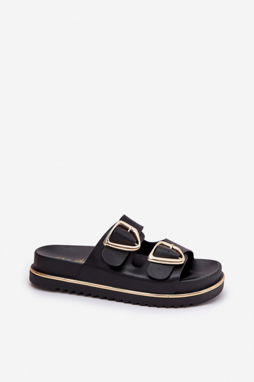 Dames slippers op een platform met gespen in zwart Tersele