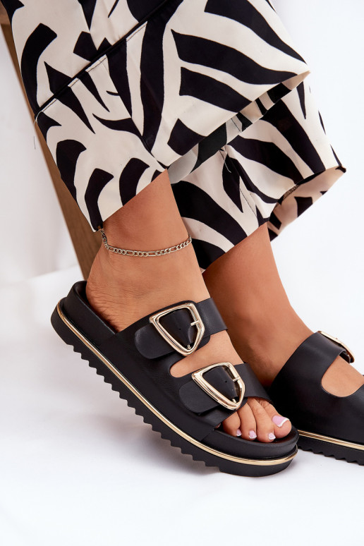 Dames slippers op een platform met gespen in zwart Tersele