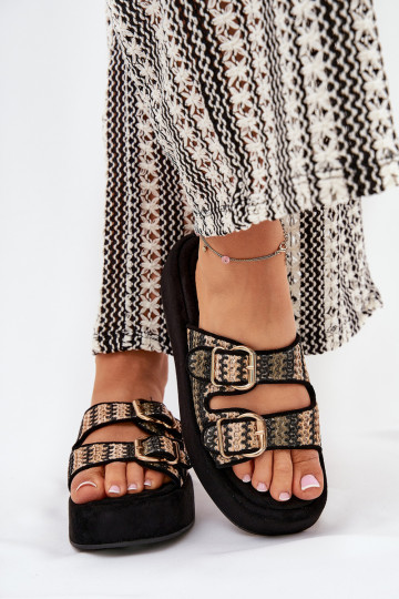 Dames slippers op een platform met gespen in zwart Limme