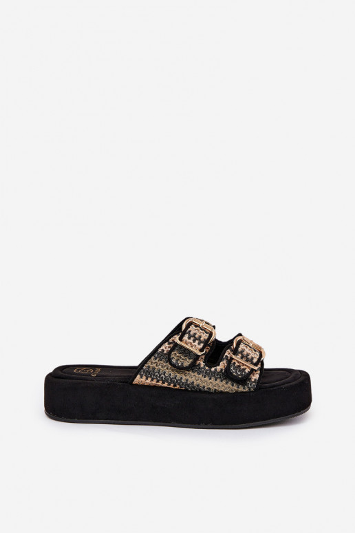 Dames slippers op een platform met gespen in zwart Limme