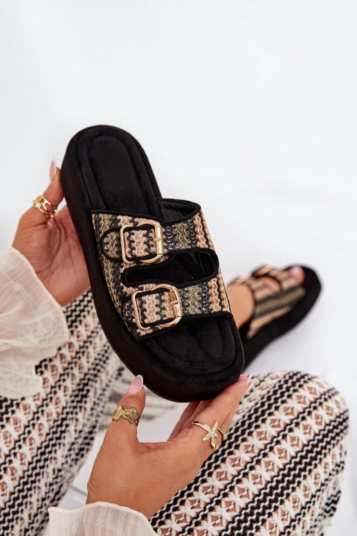 Dames slippers op een platform met gespen in zwart Limme