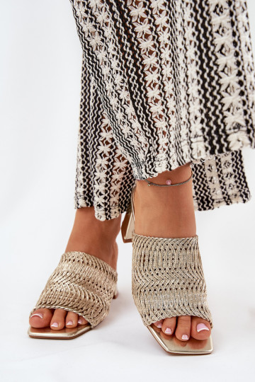 Dames slippers met vlecht en hakken in goud Ciariloria 2