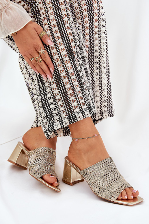 Dames slippers met vlecht en hakken in goud Ciariloria
