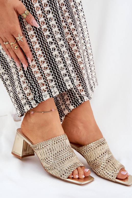 Dames slippers met vlecht en hakken in goud Ciariloria