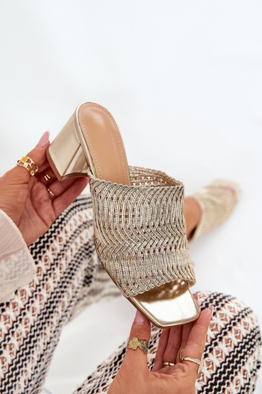 Dames slippers met vlecht en hakken in goud Ciariloria