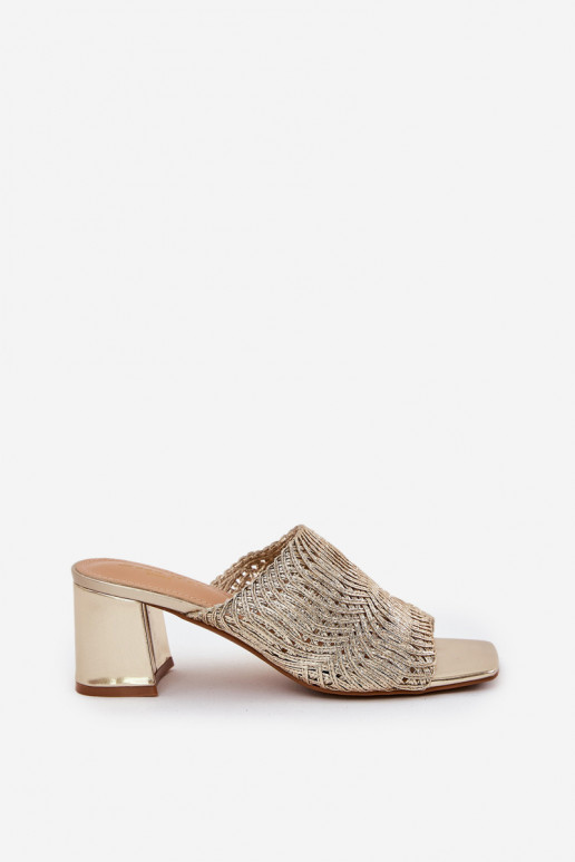 Dames slippers met vlecht en hakken in goud Ciariloria