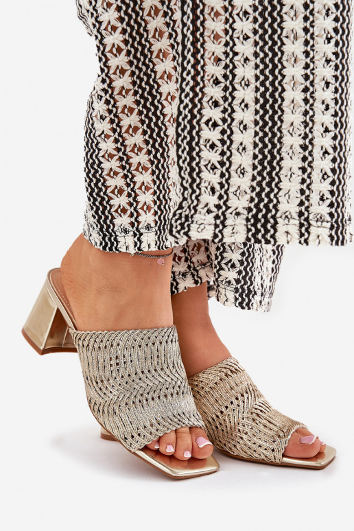 Dames slippers met vlecht en hakken in goud Ciariloria