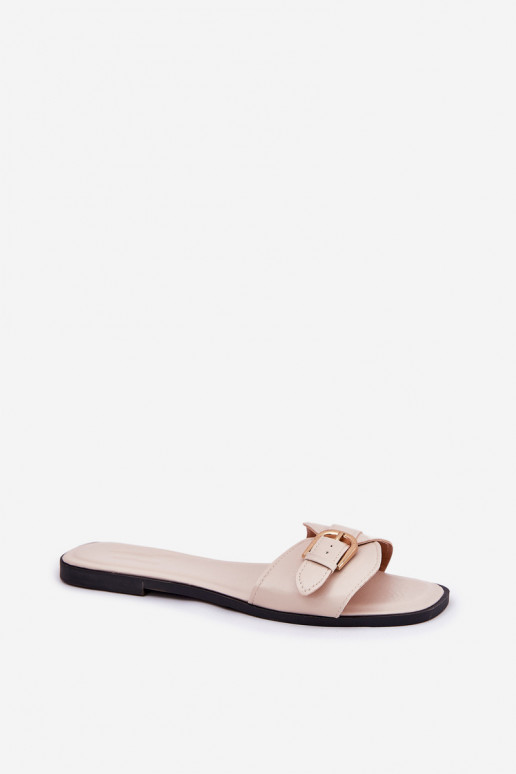 Dames slippers met platte zolen en gouden gespen in zand Esiobb