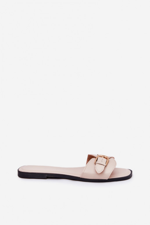 Dames slippers met platte zolen en gouden gespen in zand Esiobb