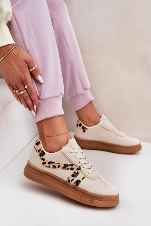 Dames sneakers met platform en luipaardprint in zand Totter