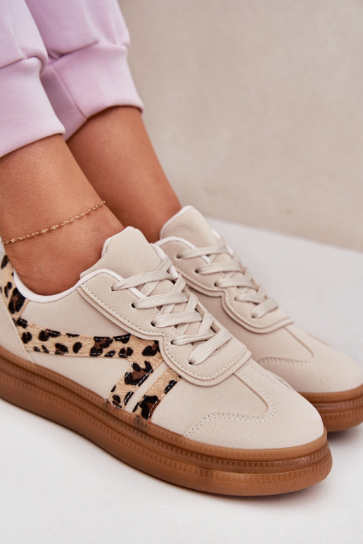 Dames sneakers met platform en luipaardprint in zand Totter