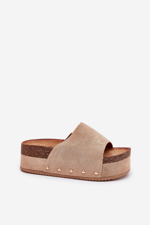 Dames slippers op een platform van khaki faux suede Vinnibe
