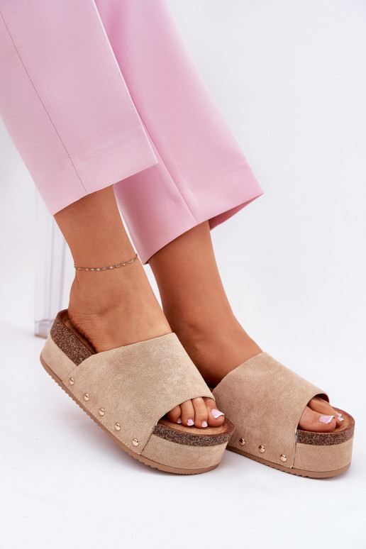 Dames slippers op een platform van khaki faux suede Vinnibe