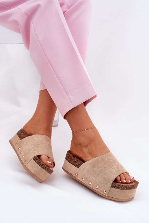 Dames slippers op een platform van khaki faux suede Vinnibe