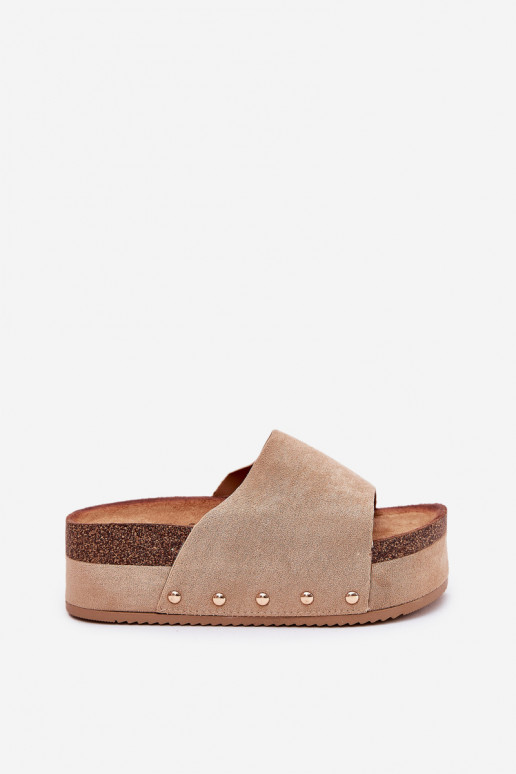 Dames slippers op een platform van khaki faux suede Vinnibe