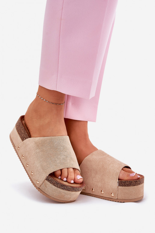 Dames slippers op een platform van khaki faux suede Vinnibe