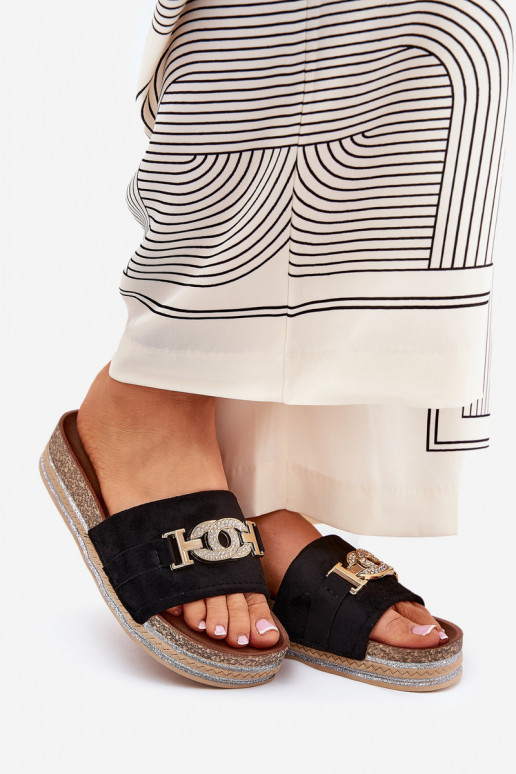 Dames slippers met details op een platform met glans in zwart Eanes