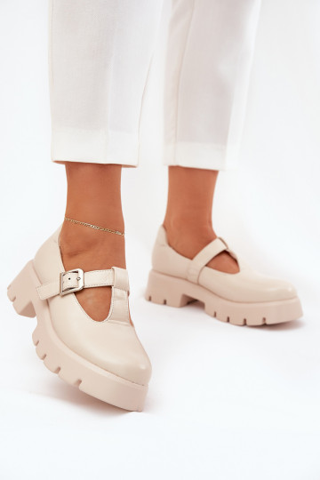 dames schoenen met gespen op platform in zand Venda 2