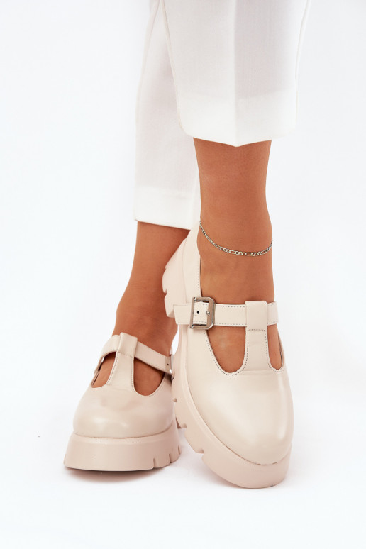 dames schoenen met gespen op platform in zand Venda