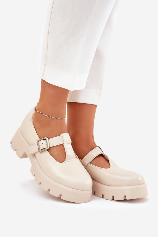 dames schoenen met gespen op platform in zand Venda