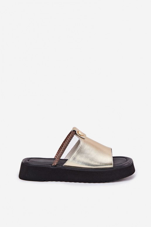 leren slippers voor dames met platform en versierde hakken in goud D&A MK51-475