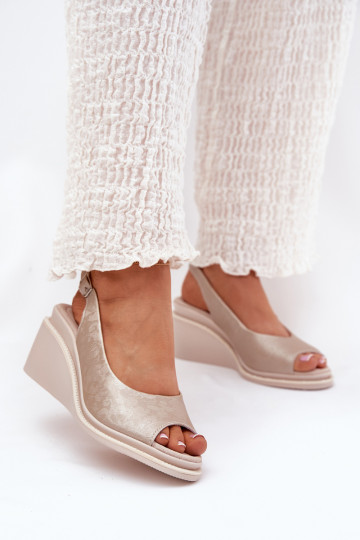 leren sandalen voor dames met platform in goud S.Barski LR51-539 2