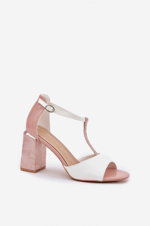gelakte sandalen voor dames met hakken in roze-wit Vinceza 20276
