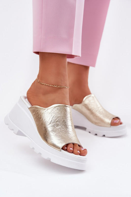 leren slippers met platform in goud Artiker 56C0435