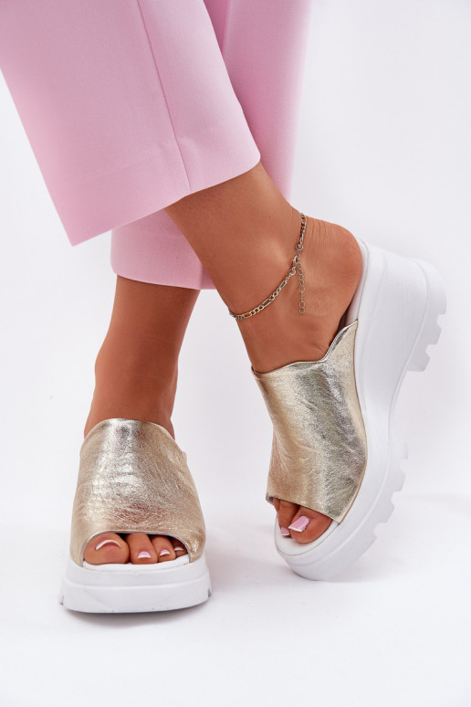 leren slippers met platform in goud Artiker 56C0435