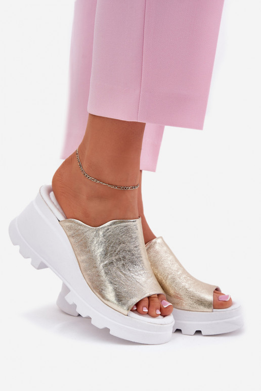 leren slippers met platform in goud Artiker 56C0435