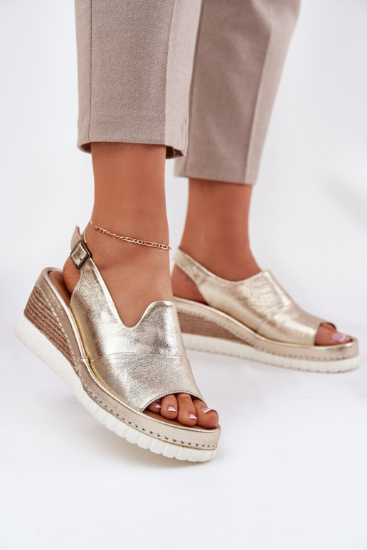 leren sandalen voor dames met platform in goud Artiker 56C0920