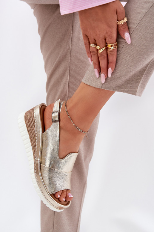 leren sandalen voor dames met platform in goud Artiker 56C0920